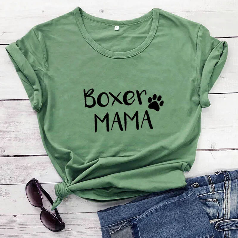 olive-black text Новое поступление, забавная Женская футболка из хлопка с принтом «Мама-Боксер», футболки для влюбленных собак, топы для мамы-собаки, подарок для мамы-собаки - Цвет: olive-black text