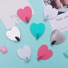 Stick On Pink Heart Hook Strong Self Adhesive Sticky Coat Hat Metal Hanger Home Bathroom Kitchen Stainless Steel Holder
