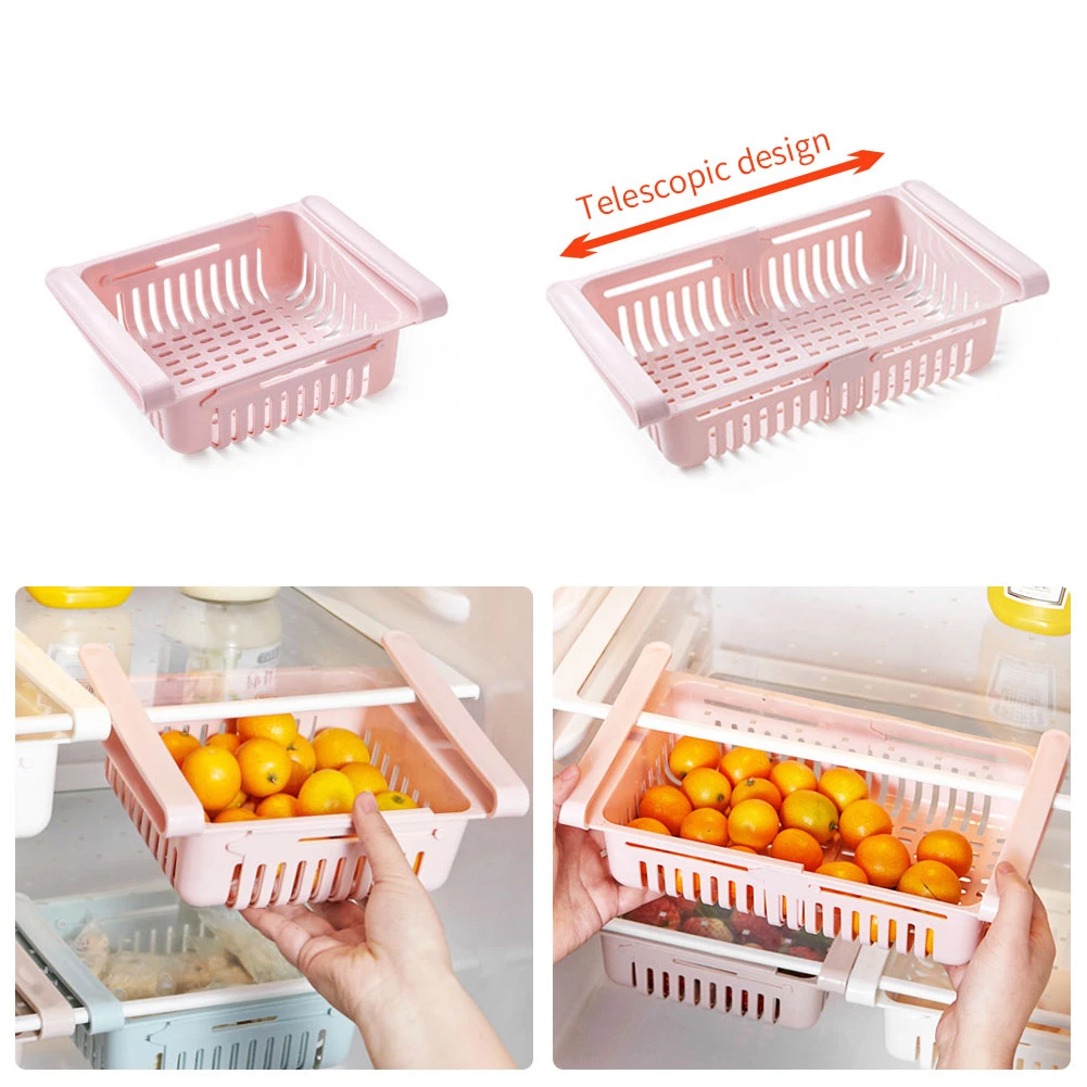 

Kitchen Storage Rack Freezer Shelf Holder Pull-out Drawer Fridge Storage Refrigerator Shelf Box Kitchen Organizer Adjustable Box