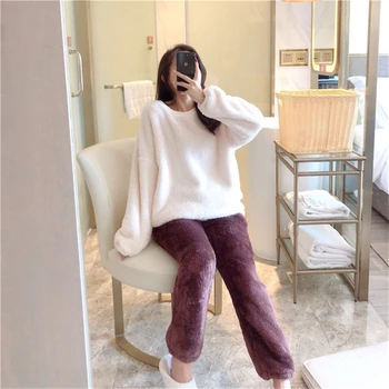 

Autumn Winter Flannel Women Pyjamas Sets Sleepwear Home Clothing Thick Warm Coral Velvet Female Nightgown Suit Pijama