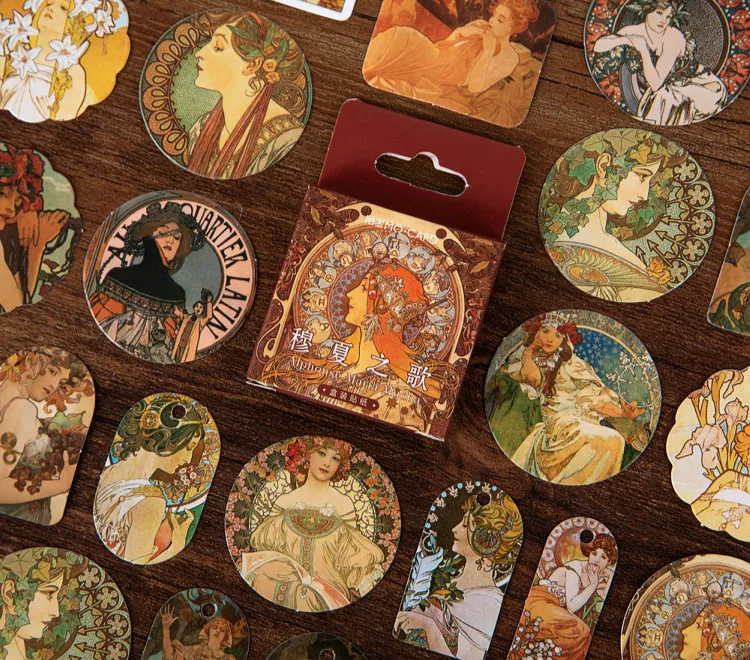 46 шт./лот Mucha Art Cool Vintage Painting Fashion мини бумажный стикер DIY липкие уплотнительные
