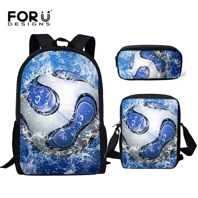 FORYDESIGN для мальчиков школьные ранцы 3 шт./компл. для 3D воды Футбол печати детей большого размера Ёмкость плеча Stachel холст школьный рюкзак Mochila - Цвет: HME703CEK