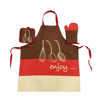 

Womens Kitchen Chef Cooking Apron Baking Print Bib Apron Oven Mitt Glove and Pot Holder 1 Set of 3 Pieces