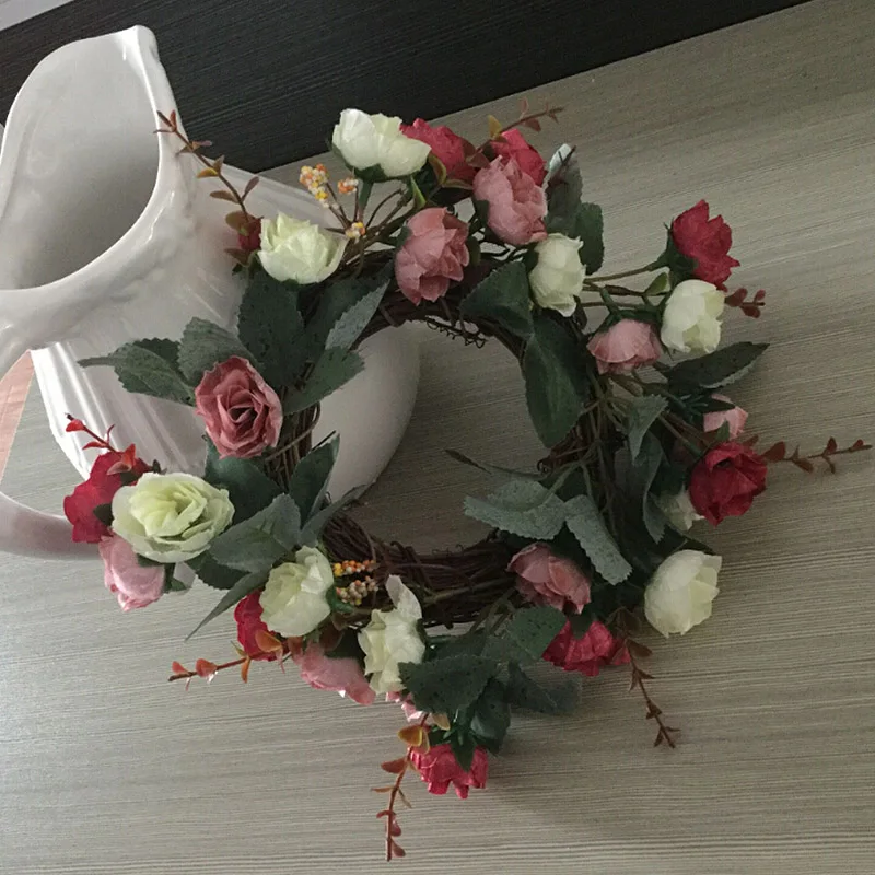 

DIY Crafts Artificial Cotton Rose Tulip Wreath Door Hanging Wall Window Decoration Wreath Holiday Festival Wedding Decor