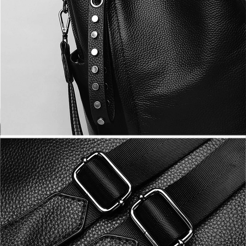 Women Backpack Cowhide Genuine Leather Vintage Knapsack Colleague Girls Student School Bag Lady Travel Packsack Shoulder Bags 6