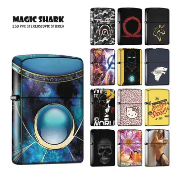 

Magic Shark High Quality 2.5D Sticker Case Sexy Lady Toroto Flower Skull Game of Thrones Iron Man Avengers Film Skin for Zippo