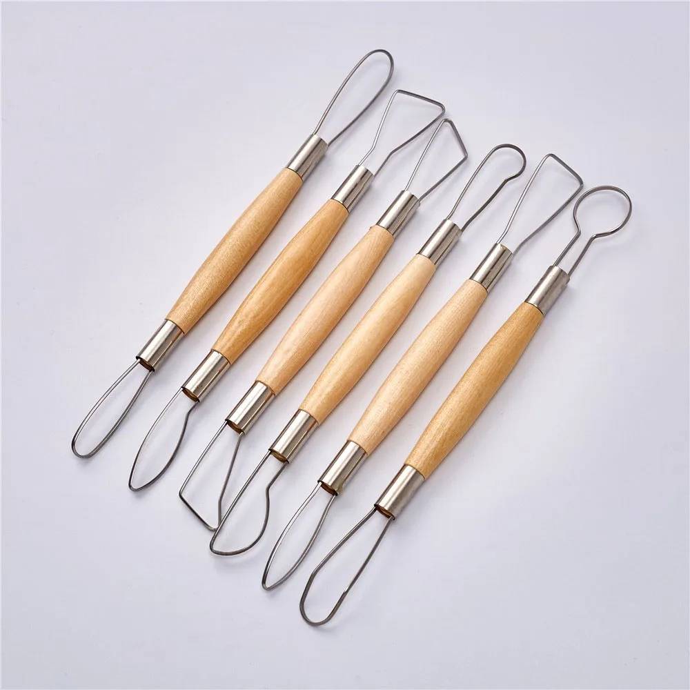 

6pcs/set Steel Wire Double Head Carving Tool with Wooden Handle Ceramic Clay Shaping Type Flat Wire Knife Tool Art Clay Tools