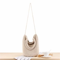 Womens INS New All-match Hand-knit Beach Bags Soft Cotton Rope Travel Bag Bohemian Summer Vacation One-shoulder Bag IL00592