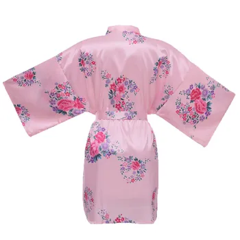 

Pink V-neck Robe For Women Kimono Bathrobe Gown Print Flower Sexy Sleepwear Nightie With Belt Loose Nightgown Home Clothing