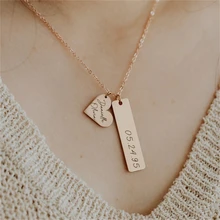

Engraved Bar Heart Necklace Custom Name for Women Men Stainless Steel Gold Chain Personalized Pendant Customized Jewelry Gift