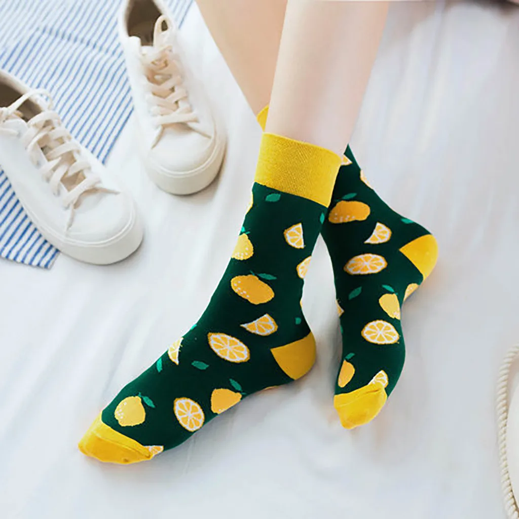 Print Casual Cotton Socks Women's Creative Bright Color Unisex In The Tube Socks Cheap Stuff Women Fruit Socks Носки Детские
