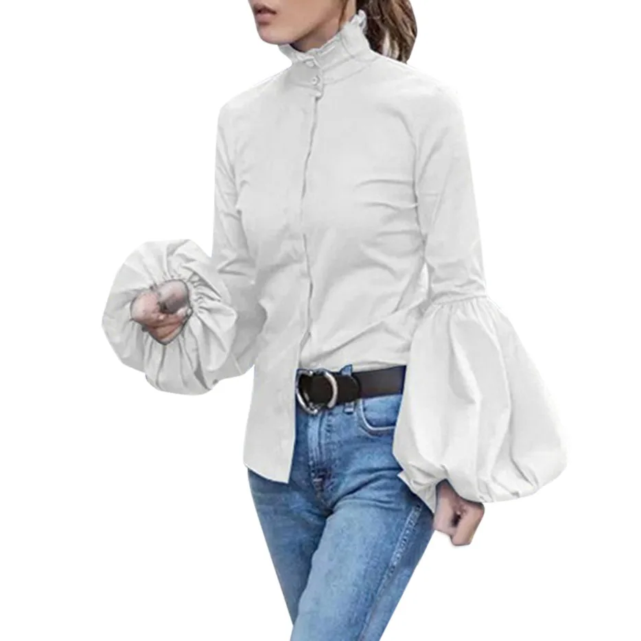 SAGACE Женская однотонная водолазка с пуговицами, топ с расклешенными рукавами, женская рубашка, осень и зима, новая мода