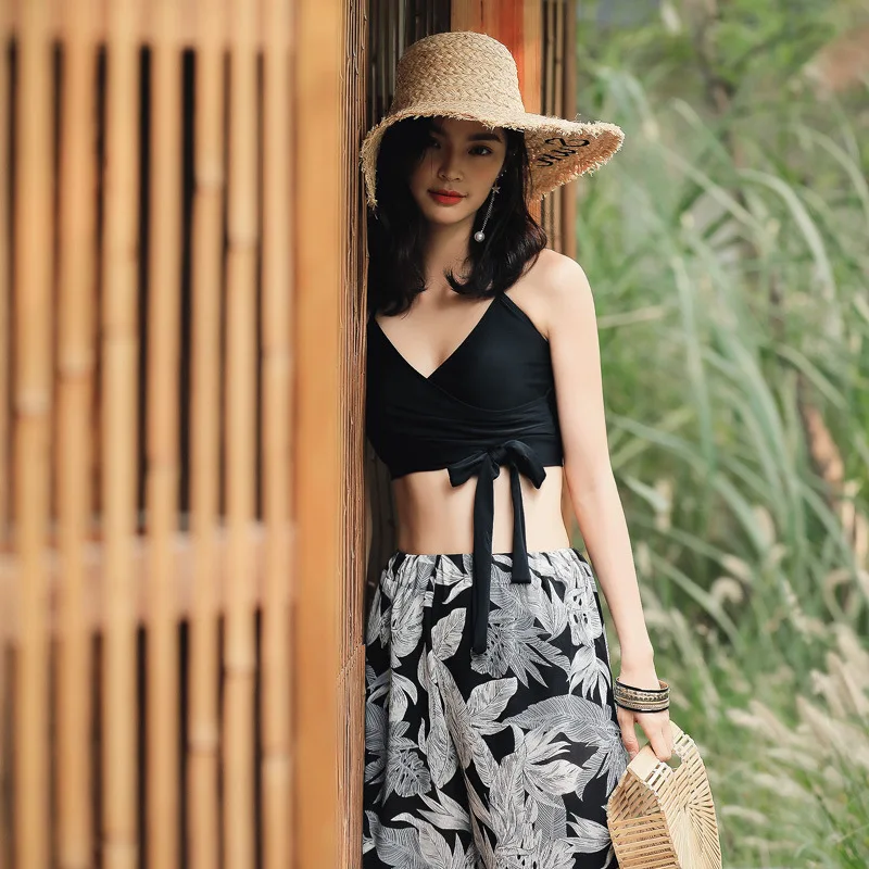 

Special Offer Retro Bathing Suit Boxers Women's Split Three-piece Set Small Bust Gathering Belly Covering Slimming Hot Springs S