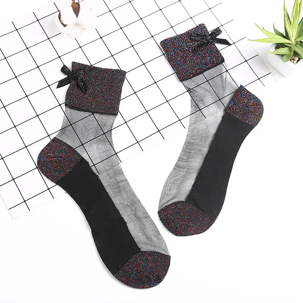 Дышащие женские носки новые ультра-тонкие шелковистые Короткие прозрачные носки до лодыжки с шелковым бантом невидимые женские носки Популярные Meias Hocok