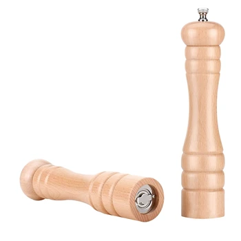 

Wooden Salt and Pepper Mills Made of Beech Wood, with Stainless Steel Grinder Core, 10 Inch, Fineness Adjustable,2 Pack