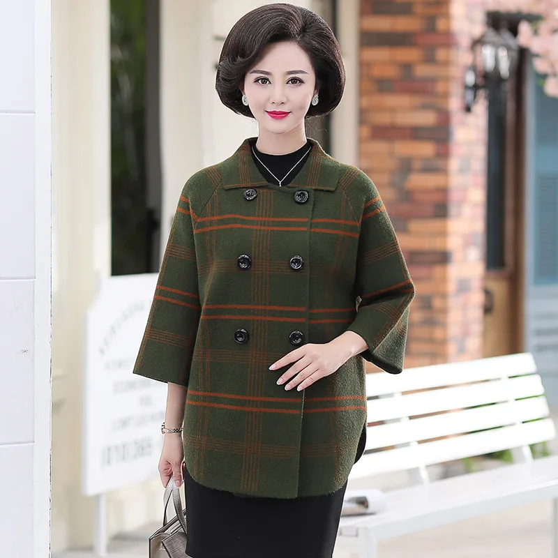 

New Style ma ma kuan Spring And Autumn Trench Coat Coat Short 2019 Middle-aged WOMEN'S Apparels Spring And Autumn Plaid Suit Top