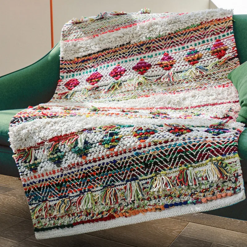 Big Carpets for Bed Room Indian Hand-Woven Cotton Rugs Living Room Ethnic Style Tapestry Plaid Alfombra Modern Home Decoration