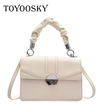 

TOYOOSKY Solid Color Pleated Flip ToteBag 2020 Fashion New High-quality PU Leather Women's Designer Handbag Lock Messenger Bag