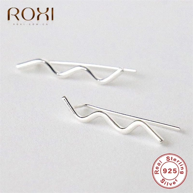 ROXI Мода волна серьги-клаймберы, серьги со шпилькой, для Для женщин панк ухо на гусеничном ходу Обёрточная Бумага Серьги Корейская Ювелирная повязка на голову 925 пробы Серебряные серьги