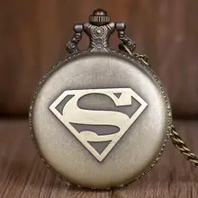 Классный черный чехол Marvel супергерой Супермен тематические карманные часы синий циферблат Кварцевые Fob часы с Подарочное ожерелье-цепочка# CF1064