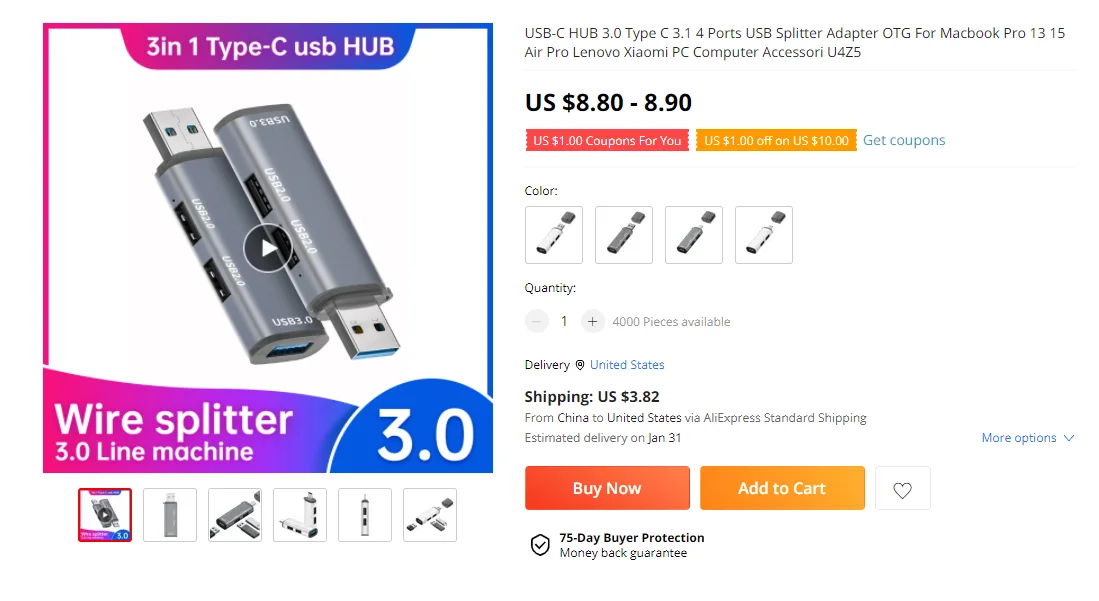 HUB USB 3.0 Laptop PC High Speed External 4 Ports Adapter Splitter USB Expander Computer Accessories For MacBook PS3 Xbox Laptop