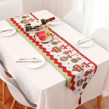 

Linen Christmas Tablecloth Elk Christmas Tree Bell Table Runner for Halloween Dinner Party Home Xmas Ornaments New Year Decor