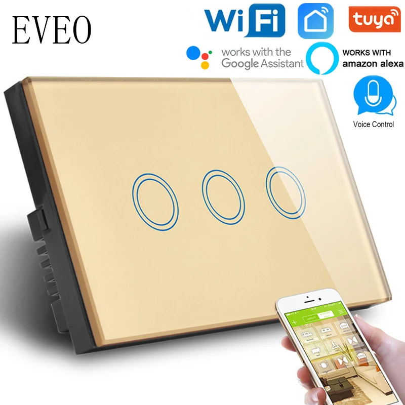 Умный настенный переключатель EVEO wifi, приложение Tuya Совместимо с google assistant amazon alexa