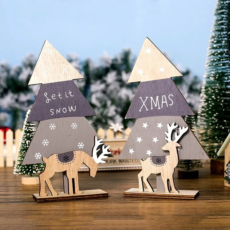 Wooden Reindeer Christmas Decoration DIY Wood Crafts Xmas Ornaments for Christmas Party Home Table Decorations New Year 2020