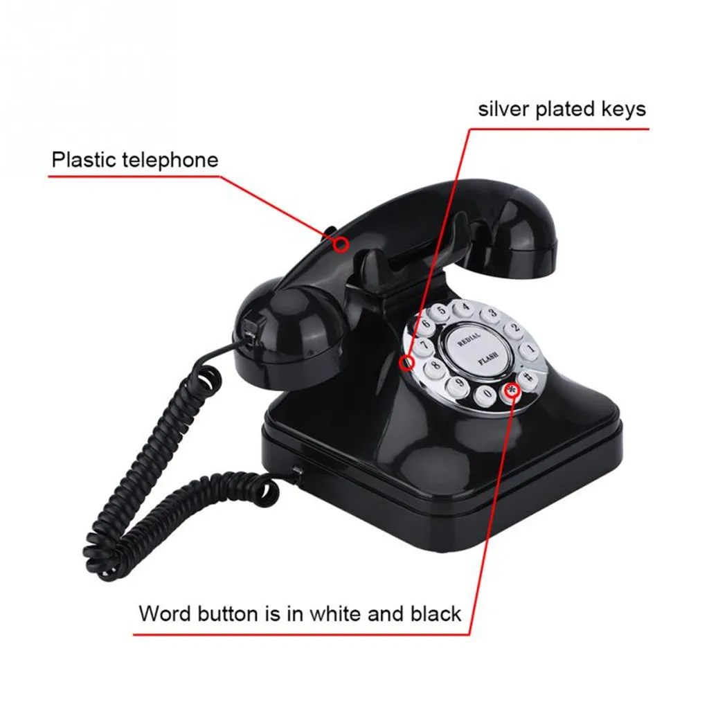 Винтажный телефон Черный Многофункциональный пластиковый домашний телефон Ретро провод