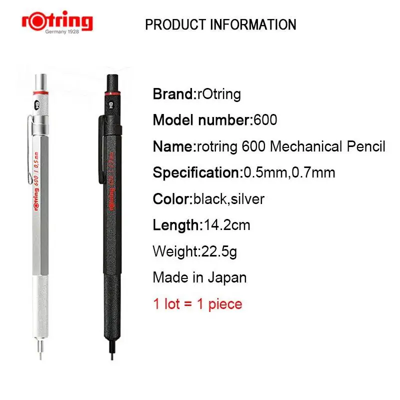 Механический карандаш Rotring 600 0 5 мм/0 7 мм серебристый/черный металлический