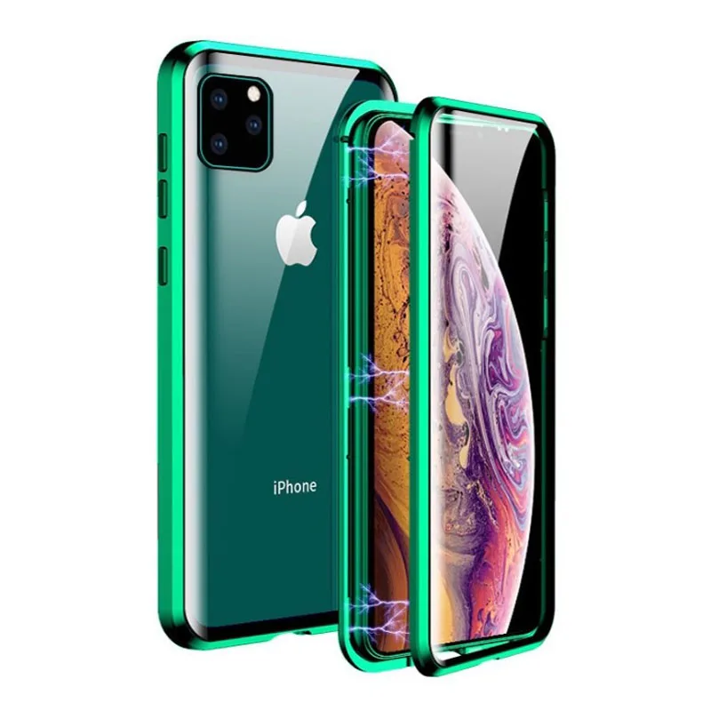 Металлический магнитный чехол для iPhone 11 X XR XS макс. закаленное стекло задний магнит Защитные чехлы для iPhone 11 Pro Max Магнитный чехол