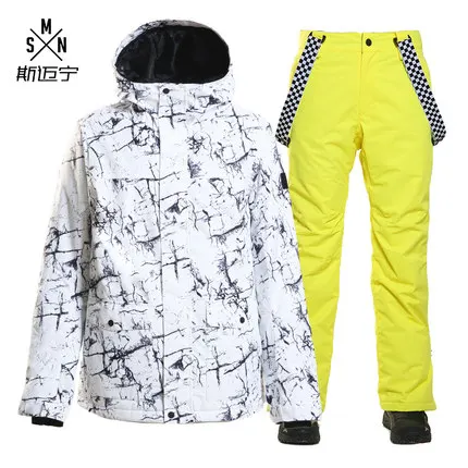 Color 3 SMN мужской лыжный костюм сноуборд куртка брюки супер теплая зимняя одежда ветрозащитный водонепроницаемый дышащий с капюшоном мужской открытый спортивный костюм - Цвет: Color 3