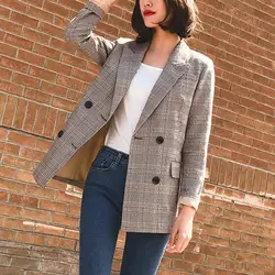 2019 винтажная клетчатая куртка с пуговицами для женщин куртки с карманами ретро-Костюмы для женщин Женская куртка куртки высокого качества