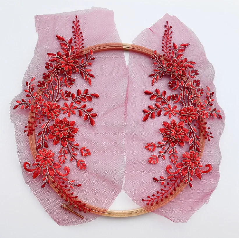 34*14cm Contrast Color 3D Bead Lace Applique Trim Ribbon Embroidered DIY Dress Clothing Accessories 1 Piece/lot lace fabric lace sewing accessories lace sewing supplies lace garment accessories clothing accessories clothing craft accessories