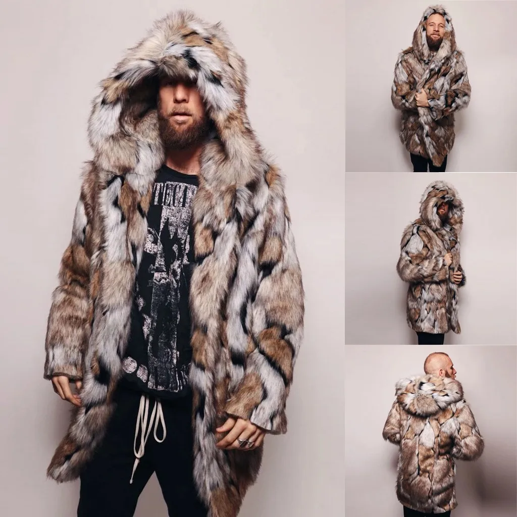 Мужское леопардовое утепленное длинное пальто, теплое толстое пальто с меховым воротником, куртка, парка из искусственного меха, кардиган, мужской модный стиль джентльмена 10
