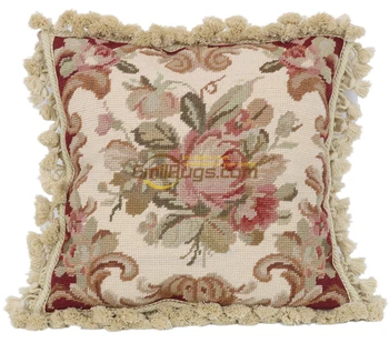 

retro needlepoint cushion big 19 French Country Chicshabby Vintage Sofa Decorative woolen aubusson Handmade -rose And Bud