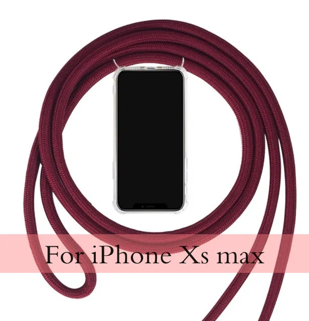Ремешок шнур цепи телефона Крышка для iphone XR X XS шнурок для ожерелья переноска для подвешивания мобильного телефона чехол для iphone X XS XR TPU оболочки - Цвет: XS Max Red