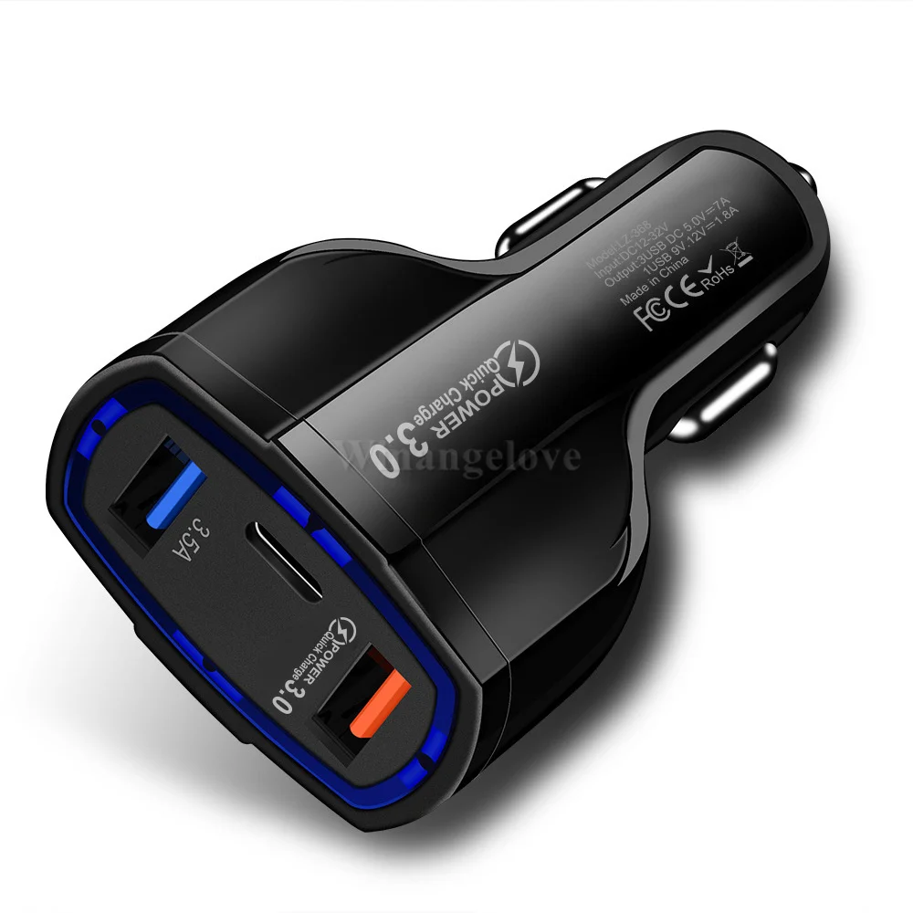 

500Pcs QC 3.0 USB C Type C PD Car Charger 3-Ports Quick Charge 3.0 Fast Charger Adapter for iPhone Xiaomi