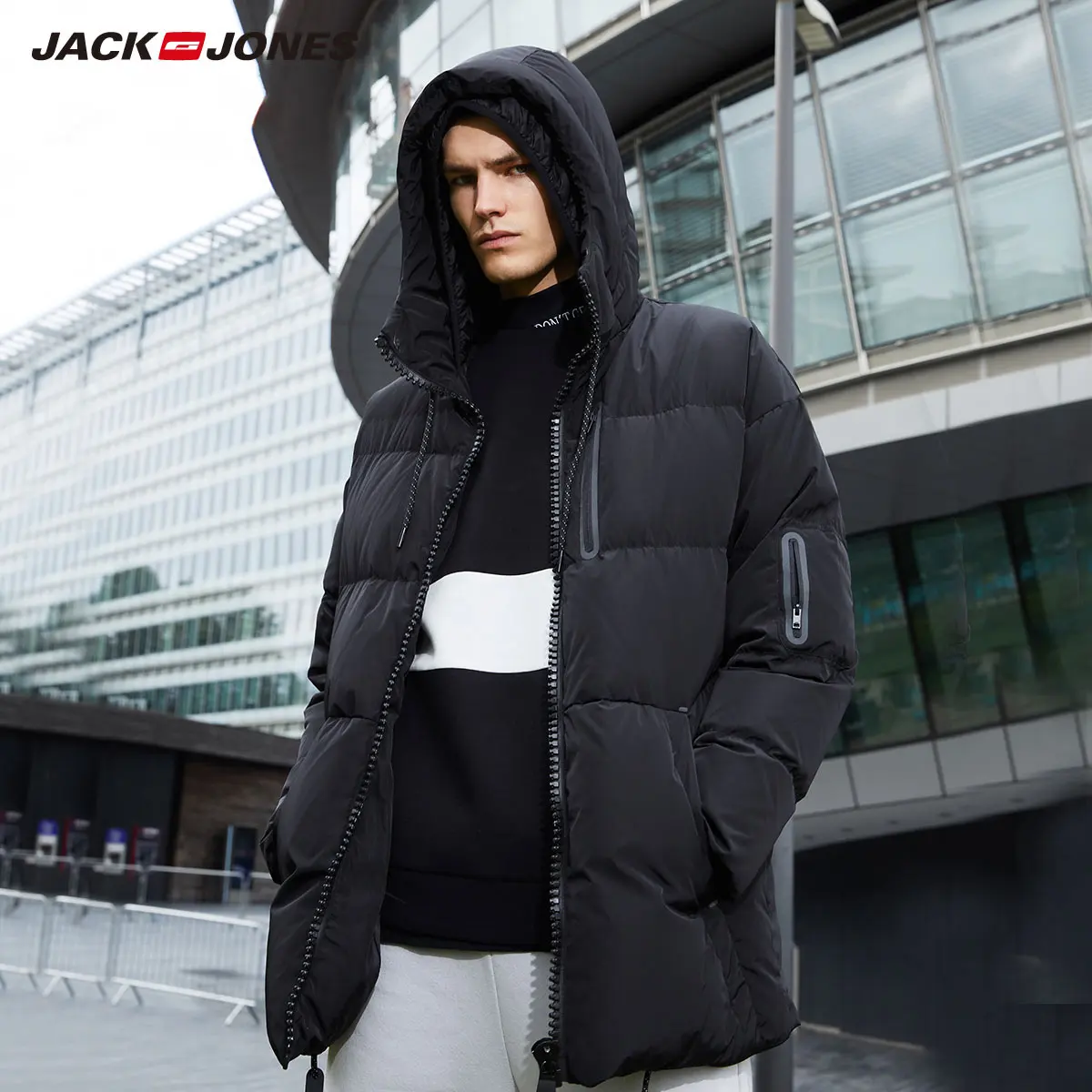 JackJones мужская зимняя куртка на молнии с капюшоном | 218312531 - Цвет: Black