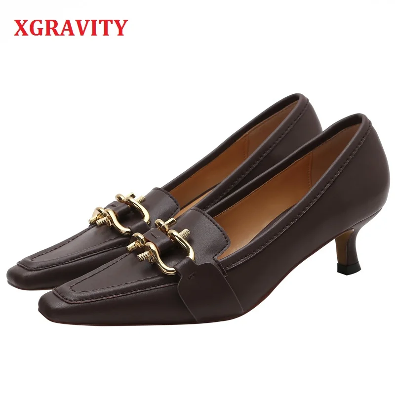 XGRAVITY Square Toe Girl Thin Heel Woman Shoes Bridal Shoes 2020 Designer Lady Fashion Shoes