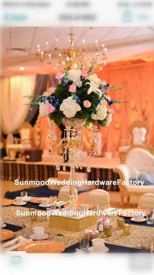 5pcs)Gold 5 arms table acrylic gold pedestal aisle decor crystal decorative wedding gold candelabra on sale senyu01041
