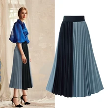 MEEFUR Новое поступление европейский стиль миди плиссированная юбка для женщин синие юбки абрикосового цвета женский s женский с эластичной талией юбка LX6008