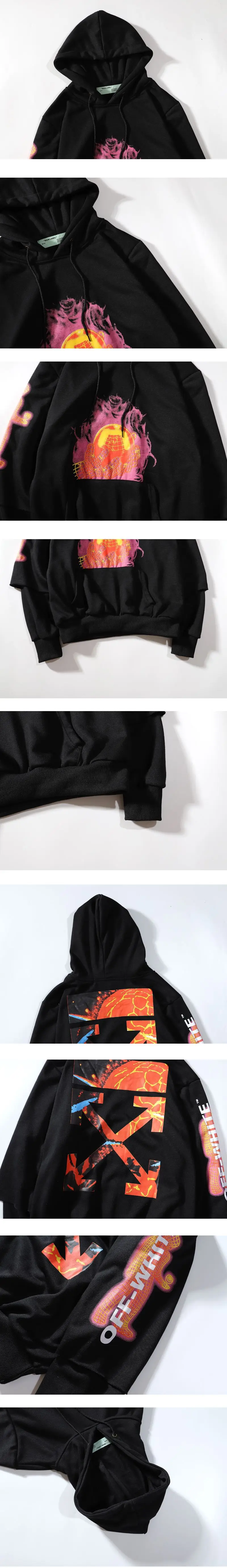 Off White19ss Ow черный и белый с рисунком земли наконечник стрелы напечатаны петельным ворсом мужчины и женщины макет из двух частей с капюшоном пуловер H