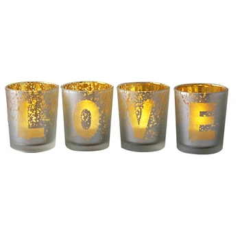 

Promotion! LOVE Four-Piece Electroplated Glass Candle Holder Valentine's Day Confession Candle Cup Wedding Tealight Holder Cente