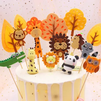 

17pcs/set Safari Animals Cake Topper Felt Cake Flags Banner For Jungle Theme Birthday Party Cake Decoration Cupcake Toppers