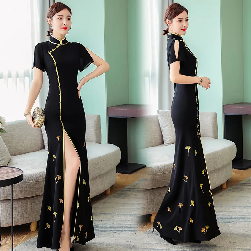 

Spring And Summer New Style Chinese-style Retro Handmade Embroidery Improved Cheongsam Dress Performance Performance Catwalks Fo
