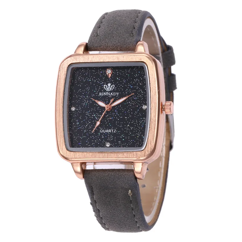 

Fashion Women's Retro Small Square Table Korean-style Simple Dull Polish Men And Women Belt Quartz Watch with Numbers Star Stude