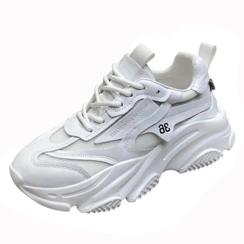 Women Shoes Leather Breathable Mesh Woman platform Height Increasing Fashion Ladies Chunky Sneakers Casual Hollow |