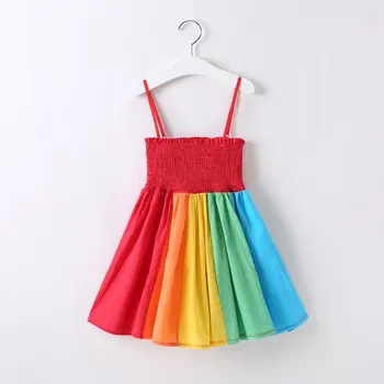 

2018 Summer Rainbow Sling Dress Toddler Infant Kids Baby Girl Sleeveless Tutu Dress Sundress Summer Suspender Mini Dress