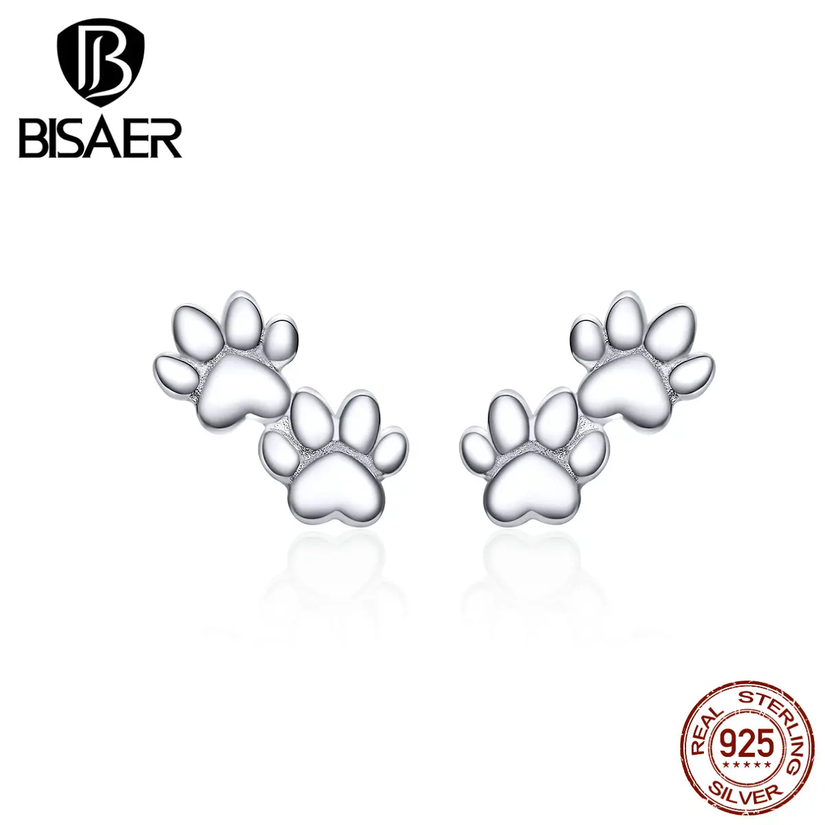 Серьги "отпечатки пальцев", BISAER, серебро 925 пробы, штабелируемые, собака, кошка, следы, женские серьги-гвоздики, модные серебряные ювелирные изделия ECE718